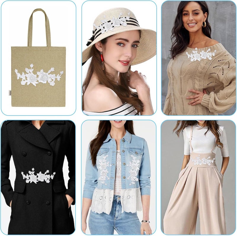 Ymapinc 2Pcs White Lace Appliques Embellishments 3D Embroidered Lace Appliques Fabric Vintage Flower Stickers for Wedding Bridal Dress Clothes DIY Crafts Accessories Backpacks Household Decoration - Image 5